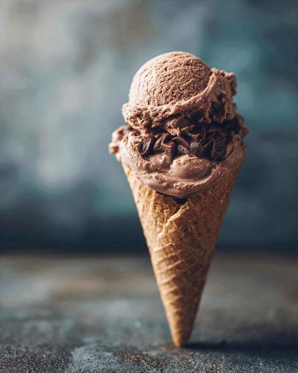 A chocolate ice cream cone, perfect for a 2-Ingredient Dog Ice Cream Recipe.