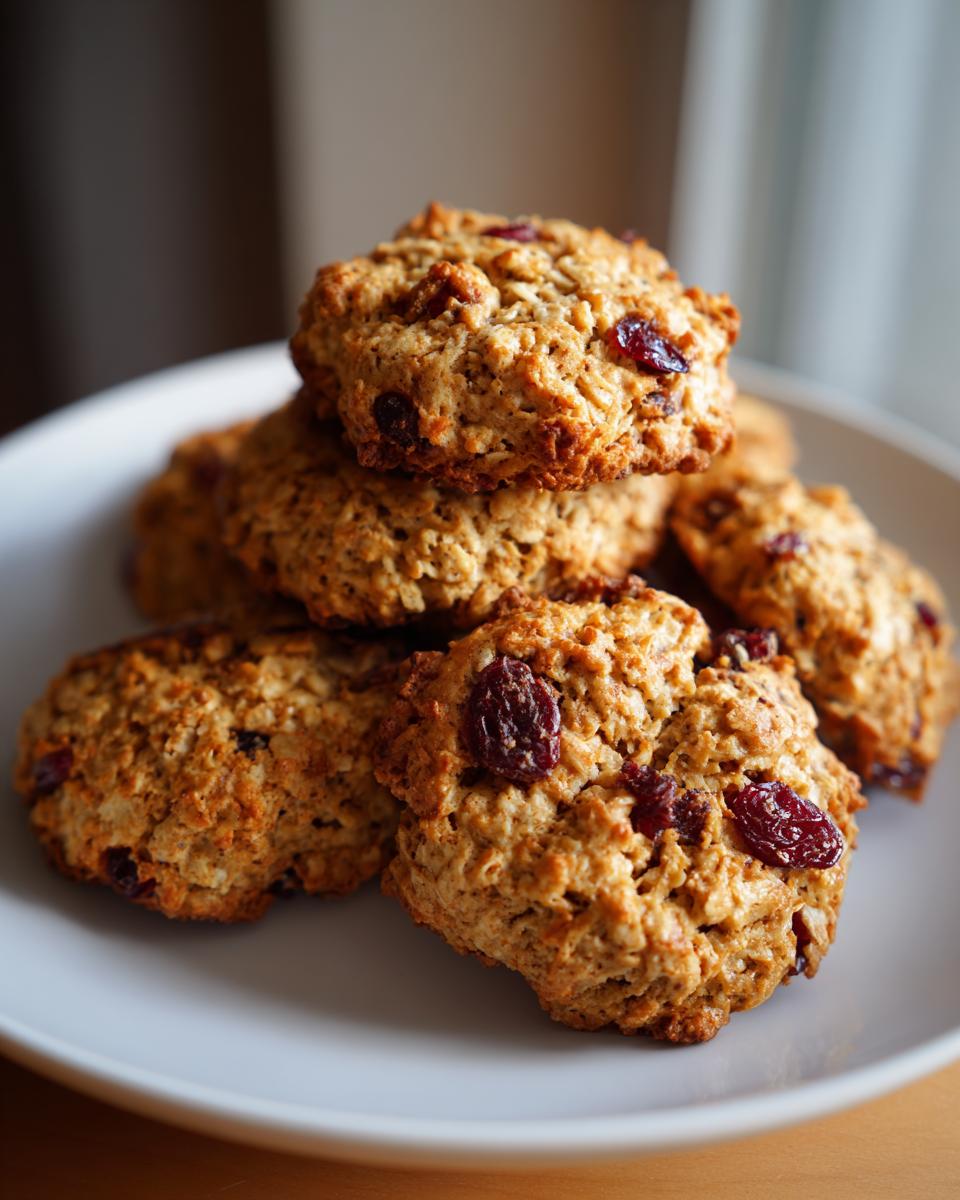 Pile of homemade Cranberry Oat Holiday Dog Treats on a plate, perfect for the holidays.