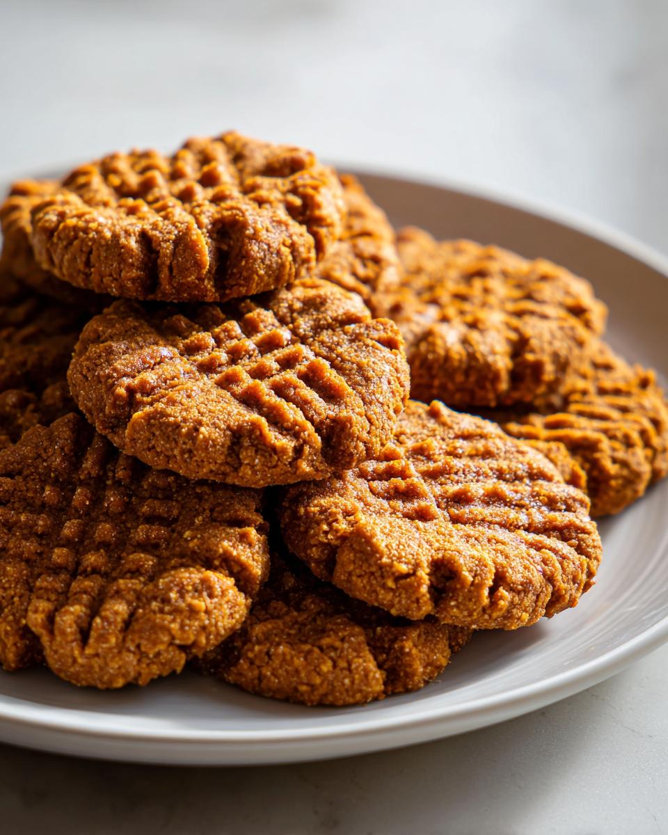 Close-up of a stack of Crunchy Homemade Peanut Butter Dog Biscuits on a plate.