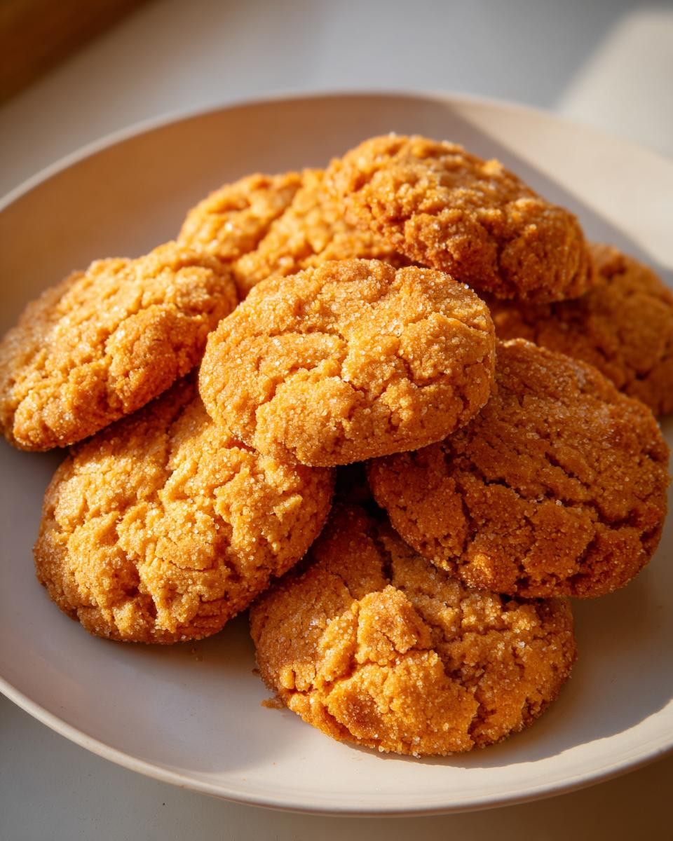 Pile of golden-brown Crunchy Homemade Peanut Butter Dog Biscuits on a plate.