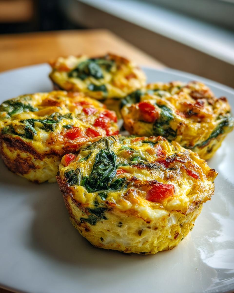 Close-up of Egg & Spinach Mini Dog Omelette Bites on a white plate, perfect for dogs.