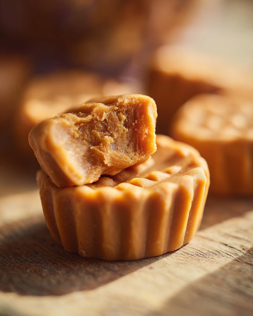 Close-up of a frozen peanut butter pumpkin dog treat, perfect for toys. The image shows the texture and detail of the treat.