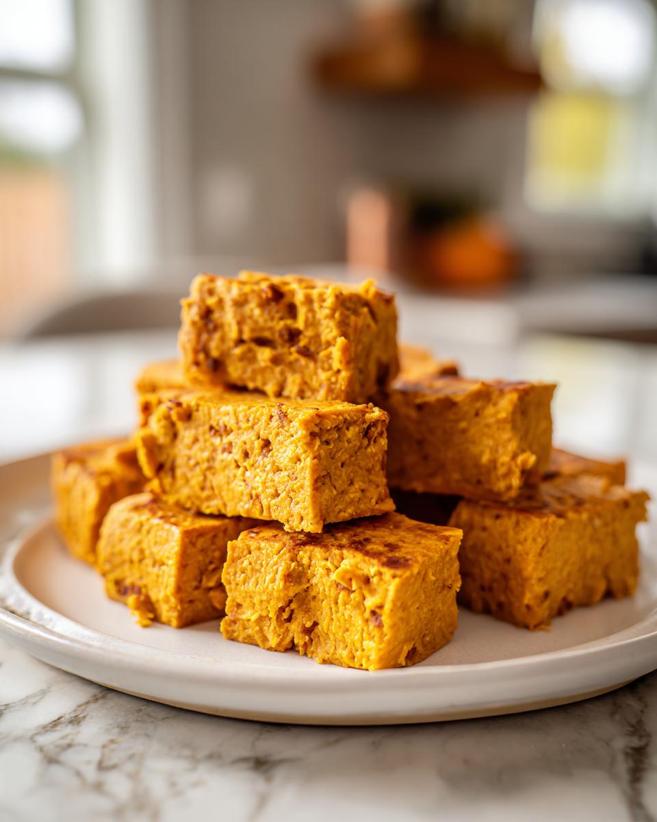 Pile of homemade Healthy Pumpkin Oatmeal Dog Treats on a white plate, perfect for your furry friend.