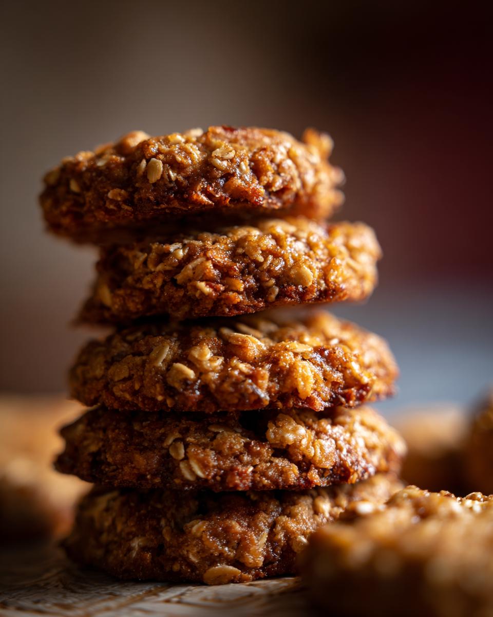 Close-up of a stack of Homemade Apple Oat Dog Biscuit Crunchies, perfect dog treats.
