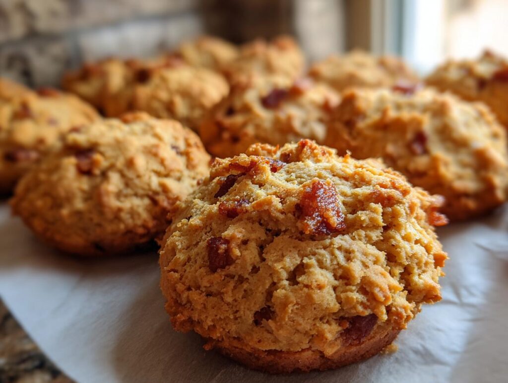 Close-up of freshly baked Peanut Butter Bacon Dog Treats, perfect for your pup!