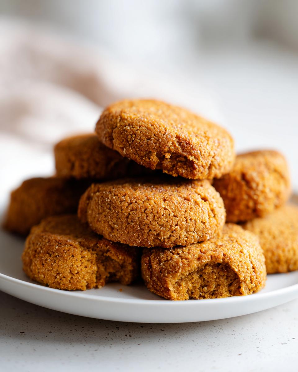 A stack of homemade Peanut Butter Oat Flour Dog Treats on a white plate.