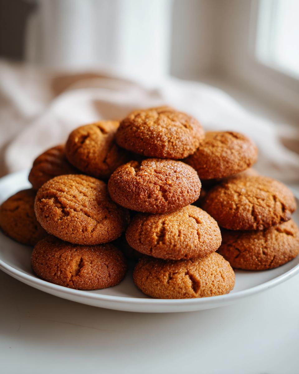 A stack of homemade Peanut Butter Oat Flour Dog Treats on a white plate.