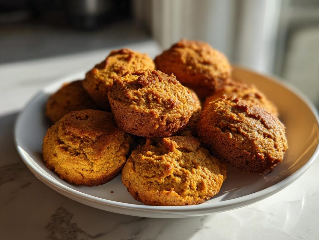 A plate of freshly baked Easy 3-Ingredient Pumpkin Peanut Butter Dog Treats.