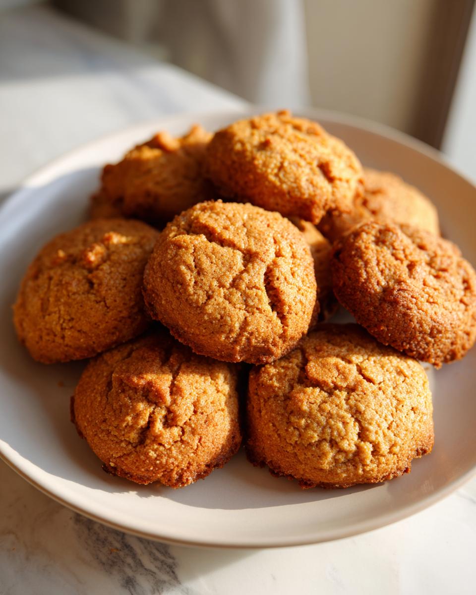 Close-up of a plate of homemade 3-ingredient pumpkin peanut butter dog treats.