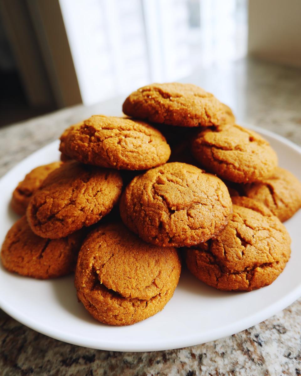 Pile of homemade Pumpkin Sweet Potato Dog Biscuits on a white plate, ready for your pup.