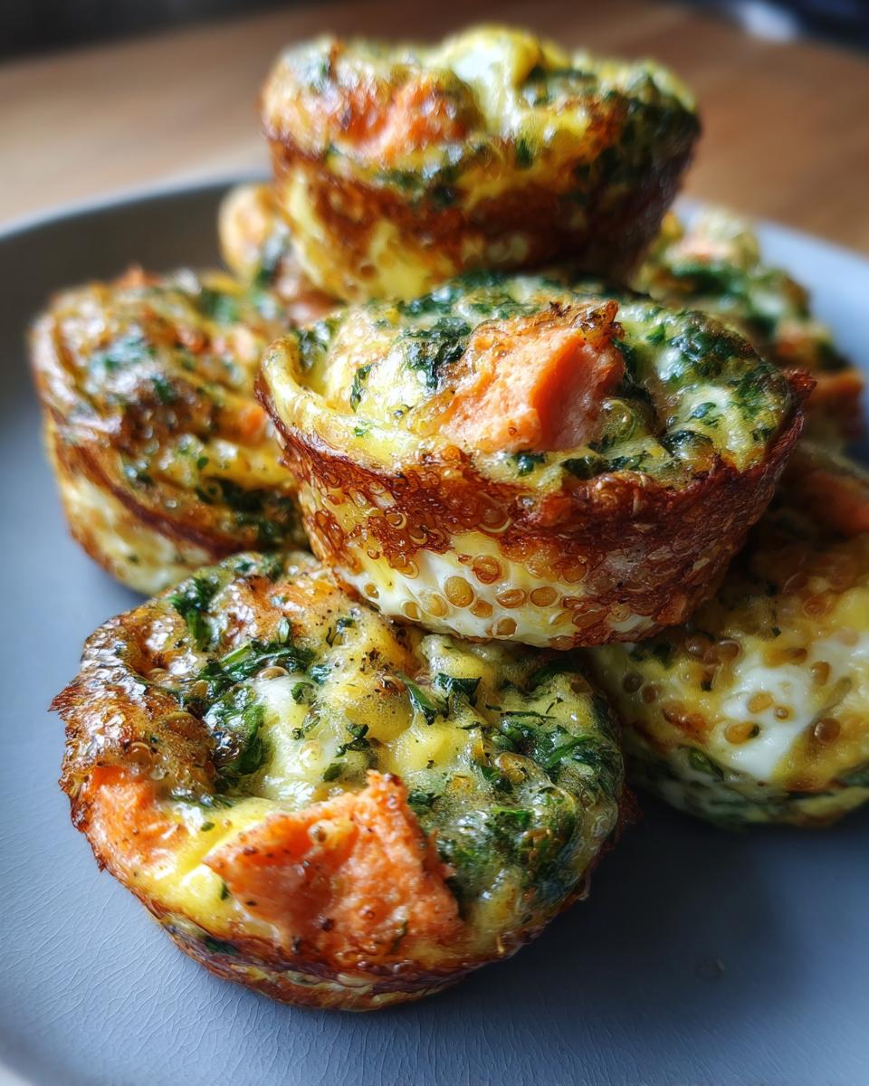 Close-up of a stack of Salmon Egg Pup Mini Frittata Bites, a healthy treat for dogs.