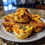 A stack of freshly baked Salmon Egg Pup Mini Frittata Bites on a plate, ready to serve.