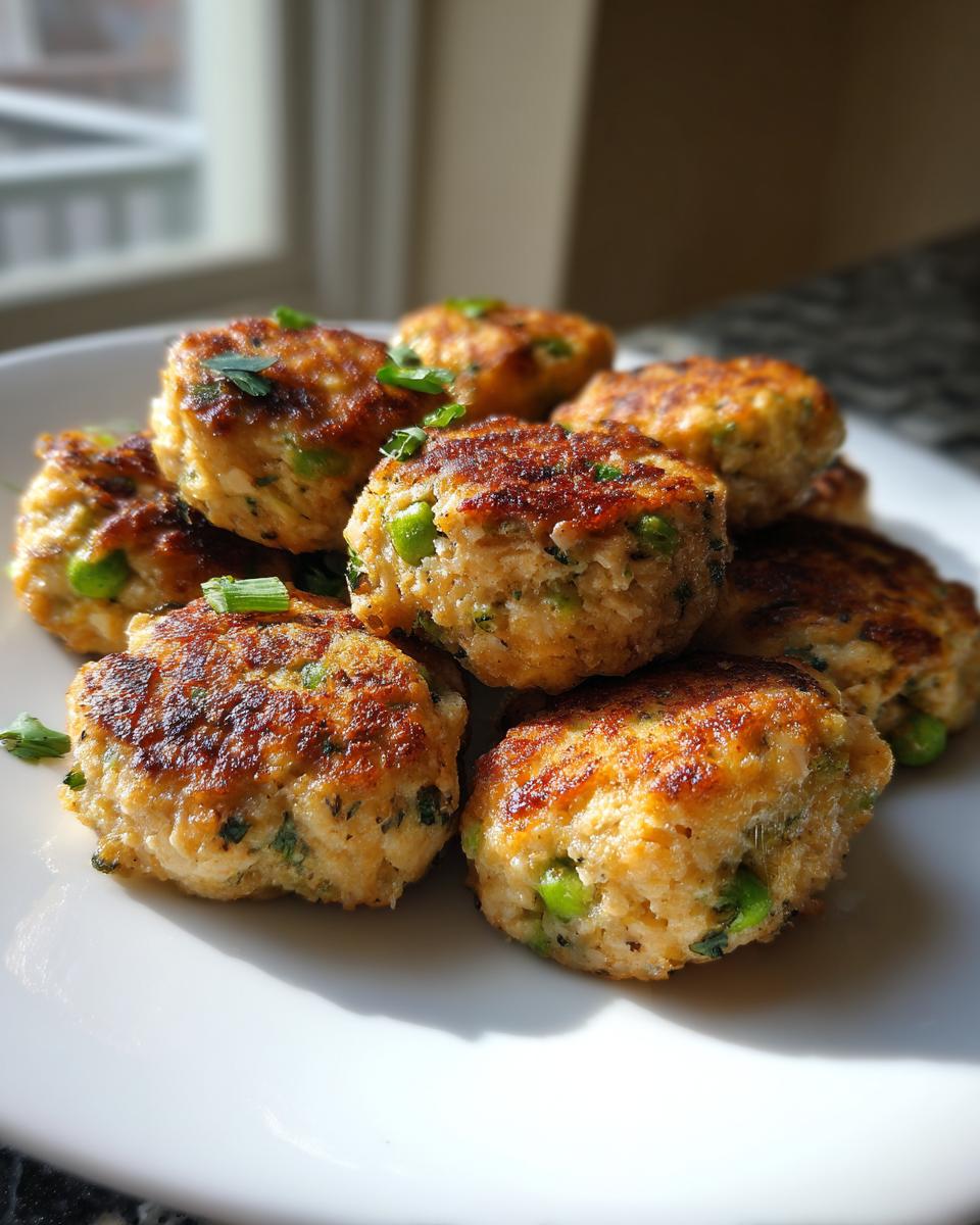 Close-up of a plate piled with homemade Salmon & Pea Dog Nuggets, a healthy dog treat.