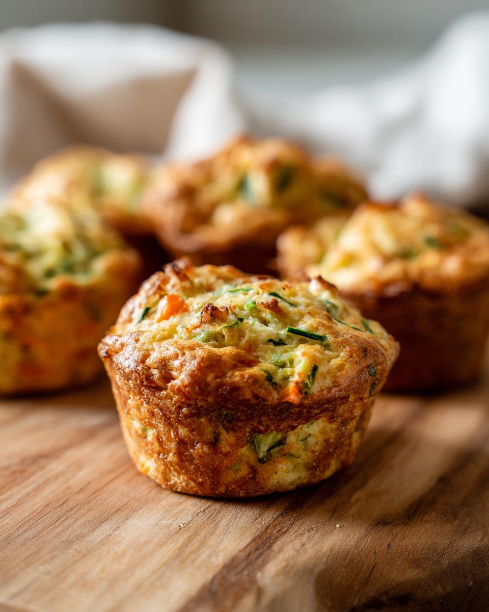 Close-up of several Salmon & Rice Mini Dog Cakes on a wooden board, baked to golden perfection.