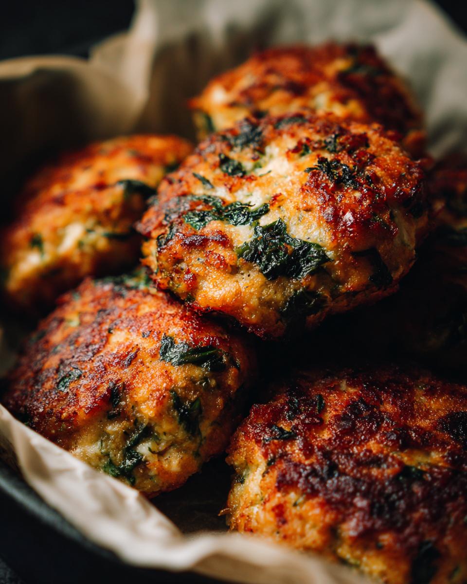 Close-up of cooked Salmon Spinach Dog Patties, showing texture and spinach.