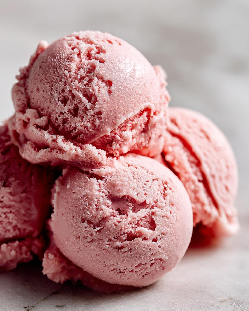 Close-up of pink Strawberry Yogurt Dog Ice Cream scoops, perfect for a dog treat.