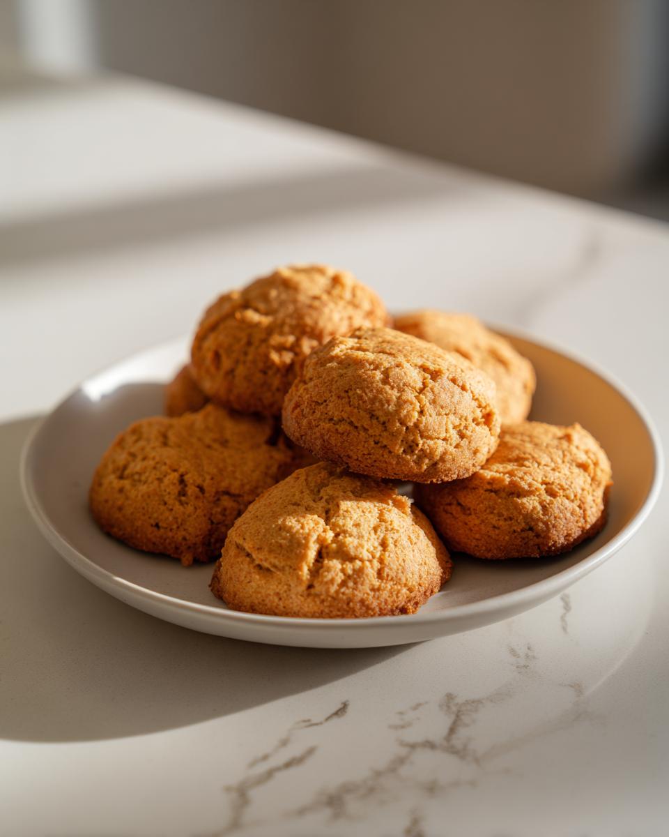 A plate of freshly baked Sweet Potato Carrot Dog Biscuits, perfect treats for your pup.