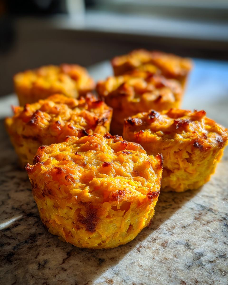 Close-up of baked Sweet Potato & Pumpkin Dog Mash Cups, a healthy dog treat.