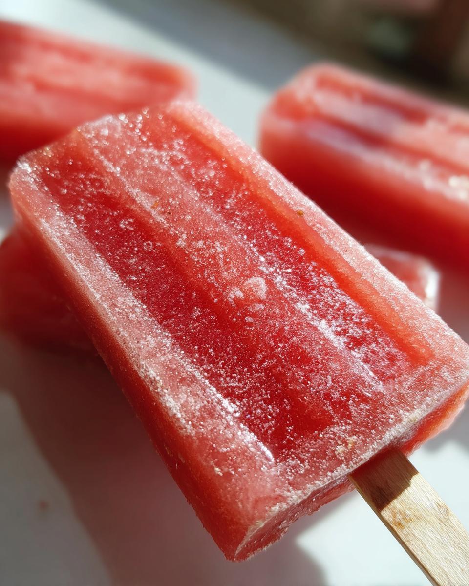 Close-up of a frozen watermelon pupsicle on a stick. Perfect for dogs!