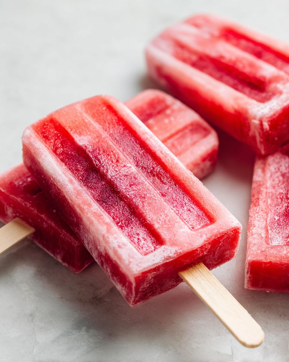 Close-up of frozen Watermelon Yogurt Pupsicles for dogs on a light background.