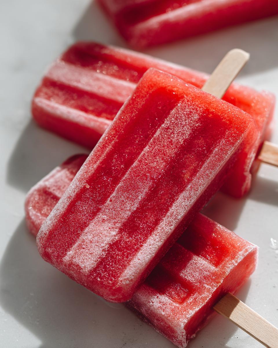 Close-up of frozen Watermelon Yogurt Pupsicles for dogs, perfect for a hot day.