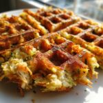 Close-up of homemade Zucchini Chicken Oat Dog Treat Waffles, showing texture and ingredients.